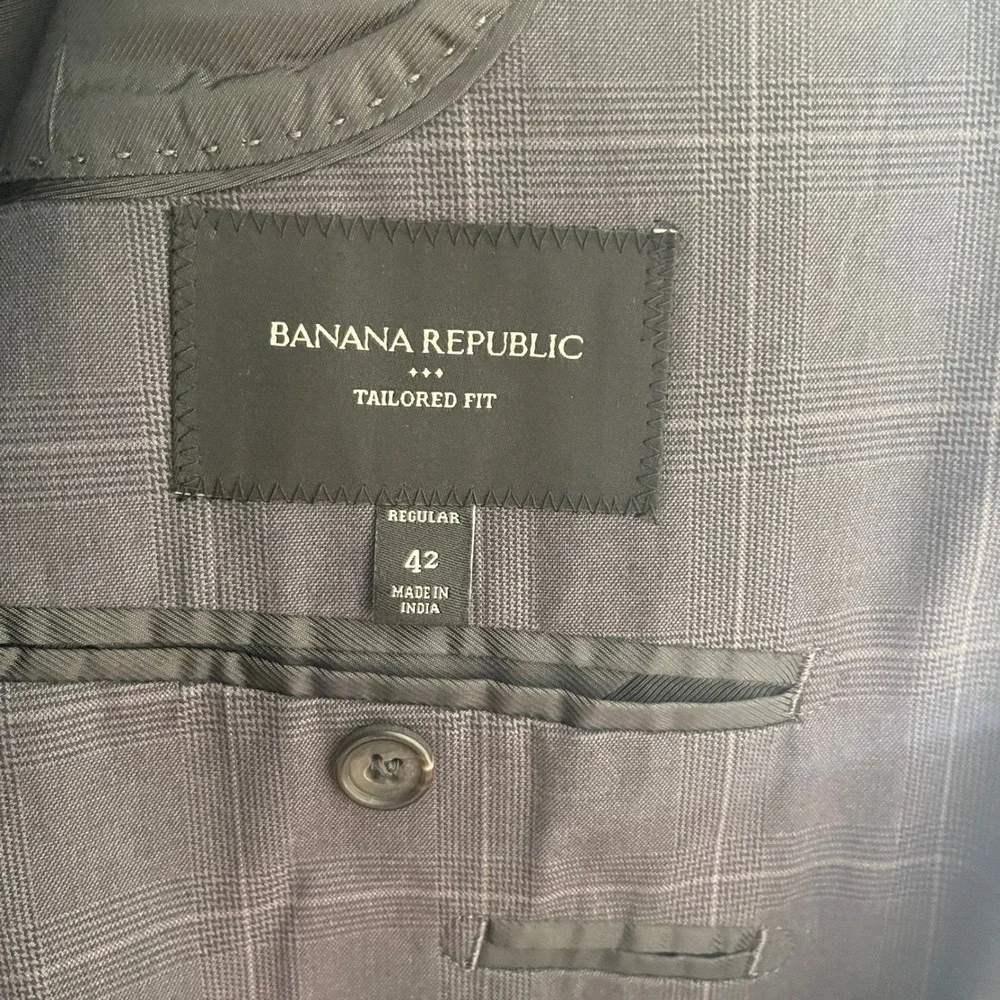 Banana Republic Mens 42 Regular Tailored Fit Blazer Gray Windowpane Plaid Jacket